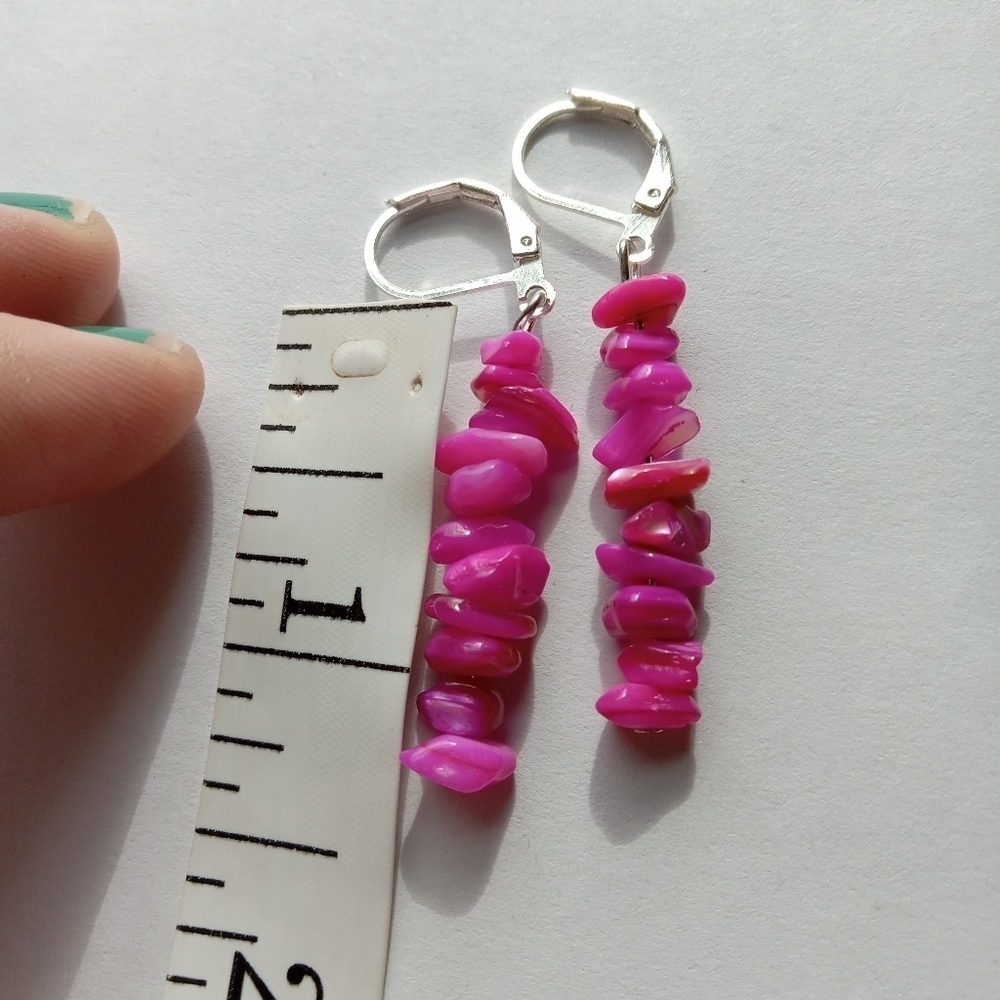 Pink shell dyed earrings boho bohemian western hippie bohochic bohowestern - Picture 4 of 4
